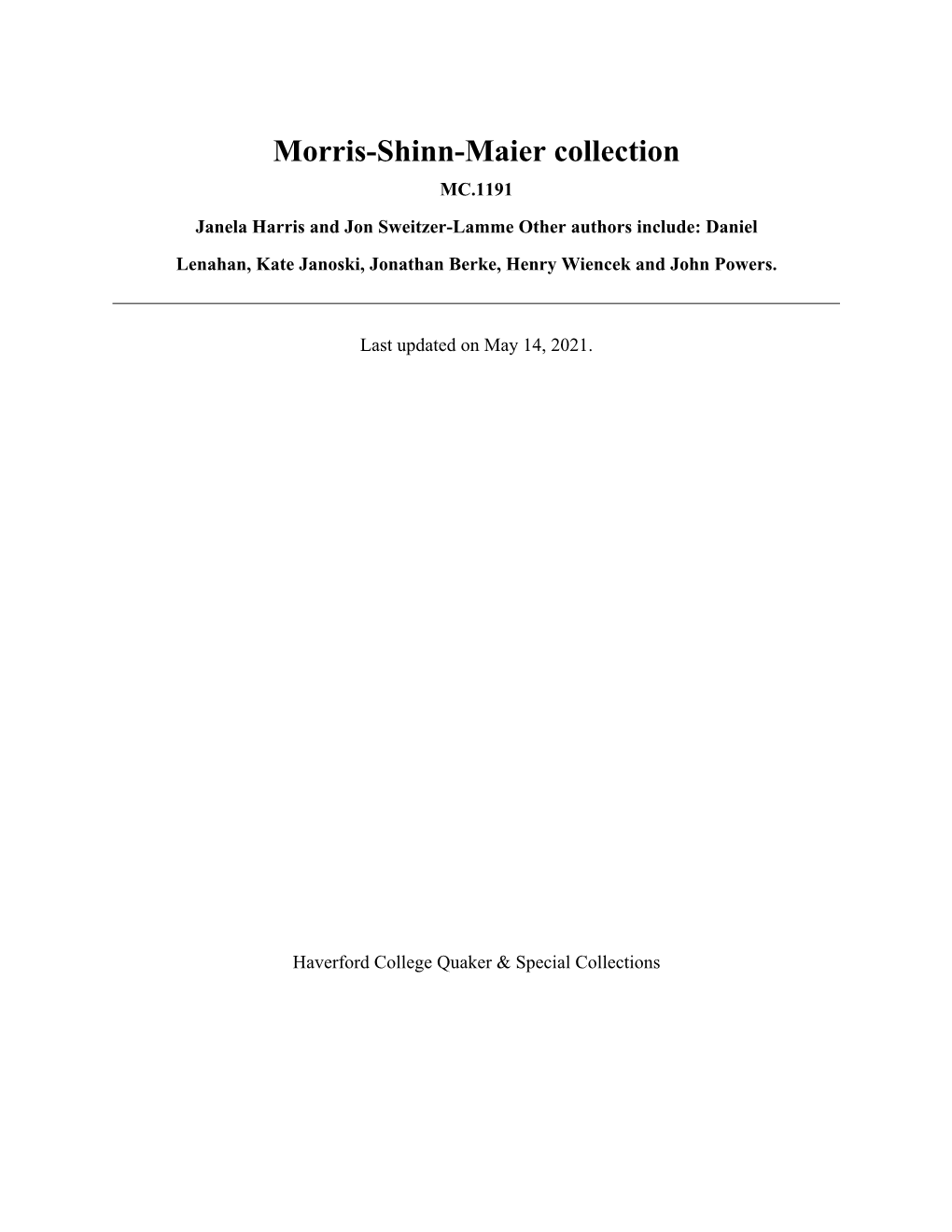 Morris-Shinn-Maier Collection