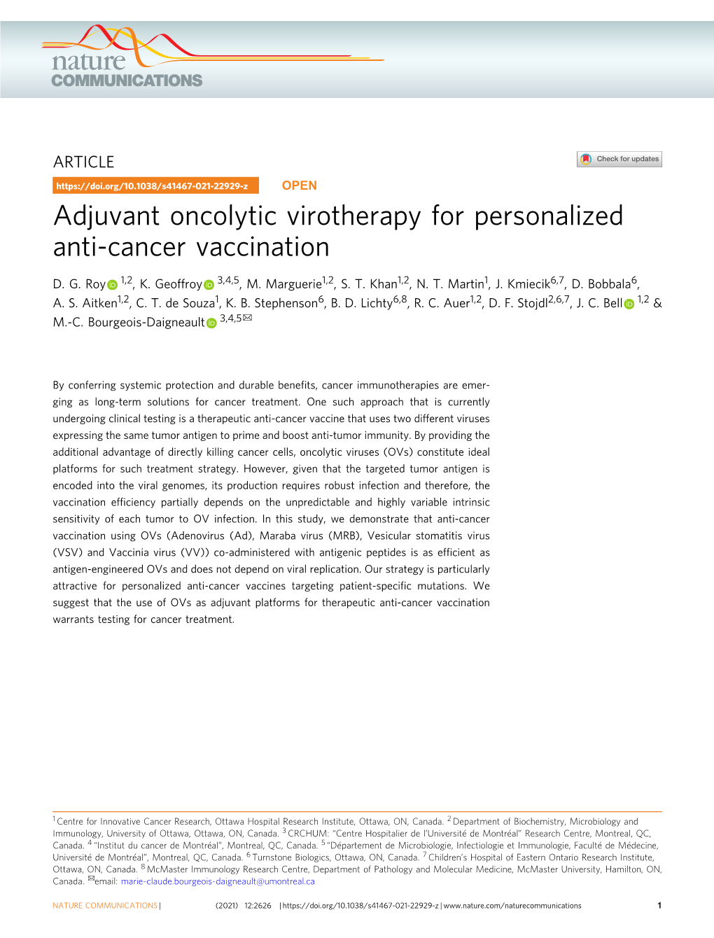 Adjuvant Oncolytic Virotherapy for Personalized Anti-Cancer Vaccination