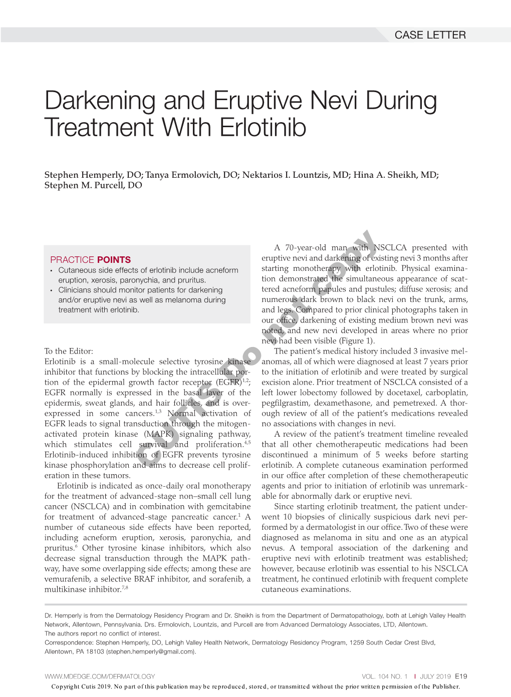 Darkening and Eruptive Nevi During Treatment with Erlotinib