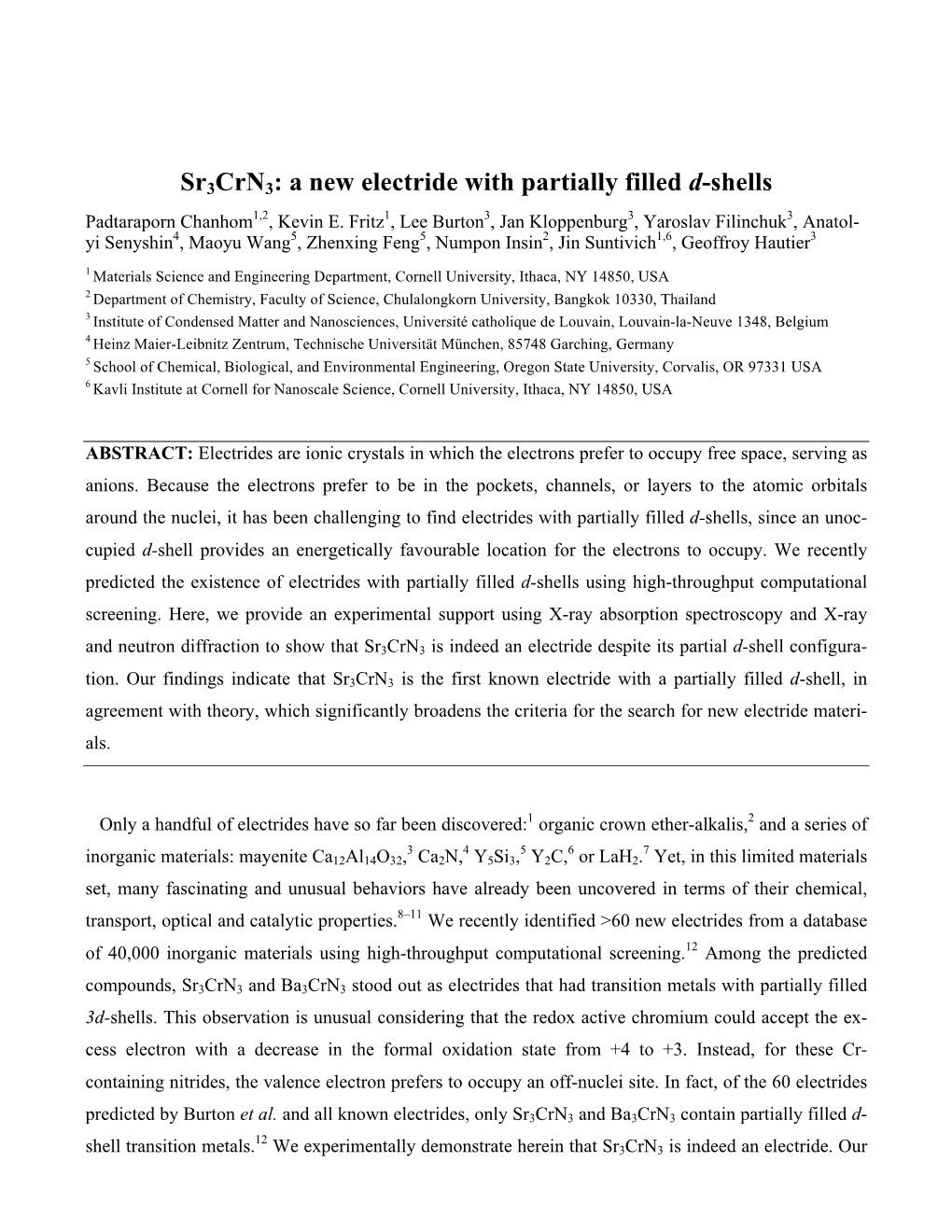 A New Electride with Partially Filled D-Shells Padtaraporn Chanhom1,2, Kevin E