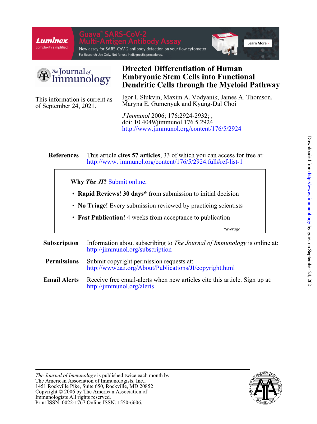 Directed Differentiation of Human Embryonic Stem Cells Into Functional Dendritic Cells Through the Myeloid Pathway