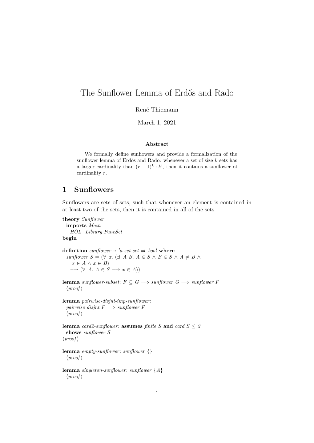 The Sunflower Lemma of Erdős and Rado