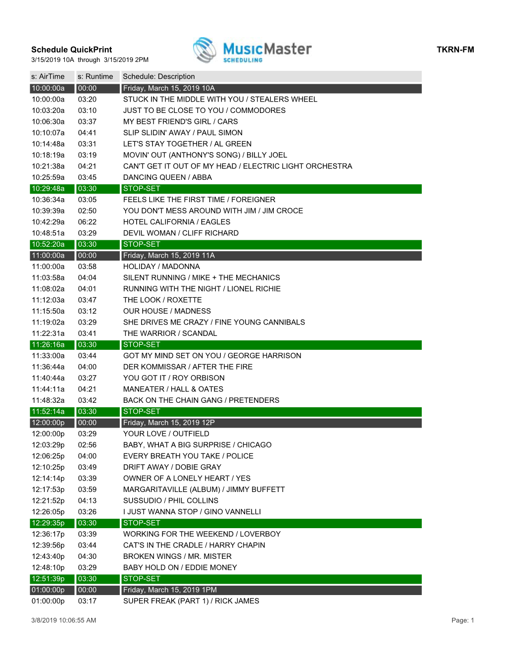 Schedule Quickprint TKRN-FM