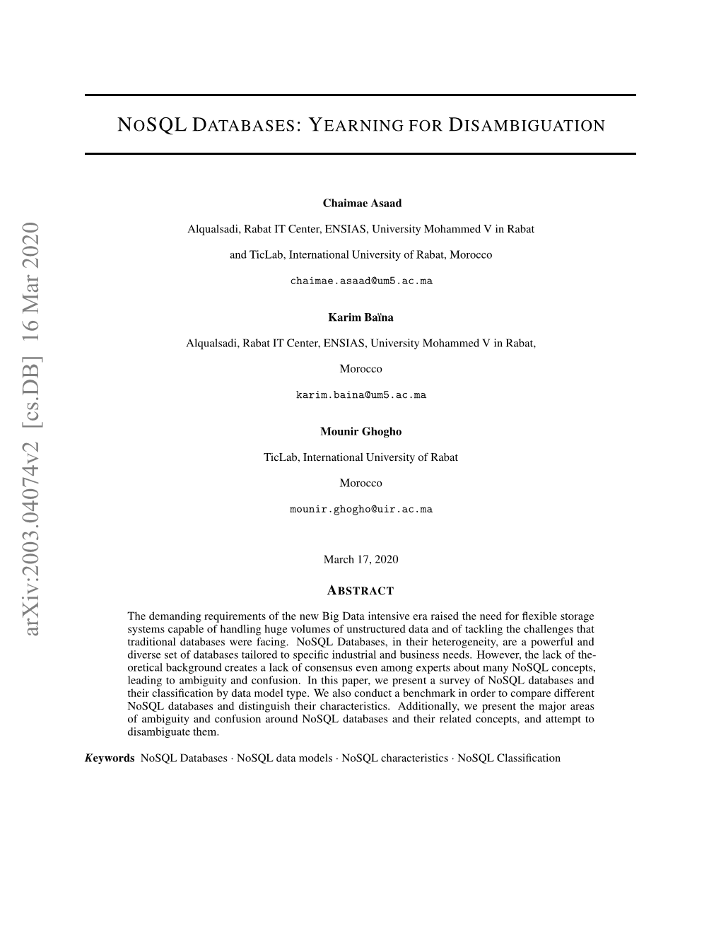 Nosql Databases: Yearning for Disambiguation
