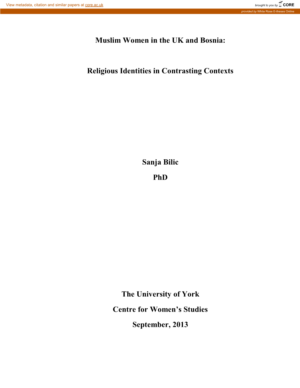 Muslim Women in the UK and Bosnia: Religious Identities in Contrasting