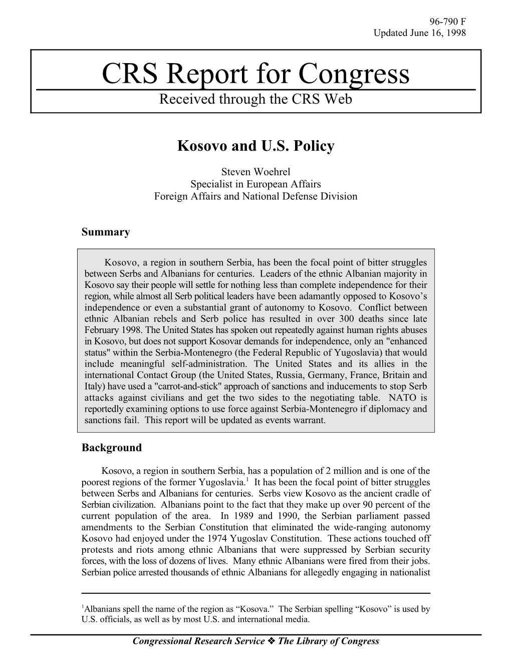 CRS Report for Congress Received Through the CRS Web