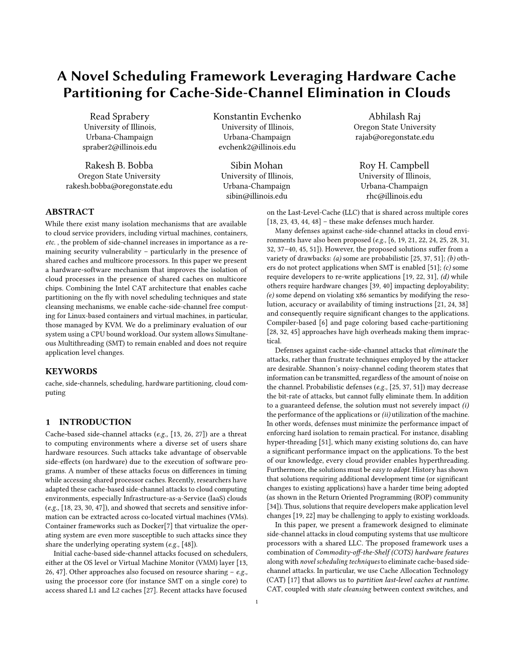 A Novel Scheduling Framework Leveraging Hardware Cache Partitioning for Cache-Side-Channel Elimination in Clouds