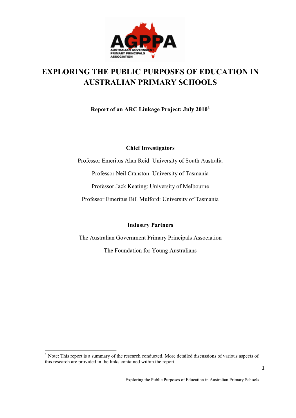 Exploring the Public Purposes of Education in Australian Primary Schools