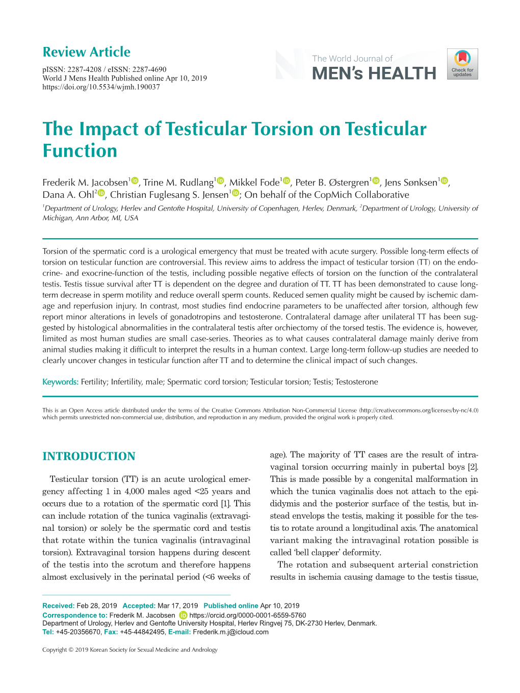 The Impact of Testicular Torsion on Testicular Function