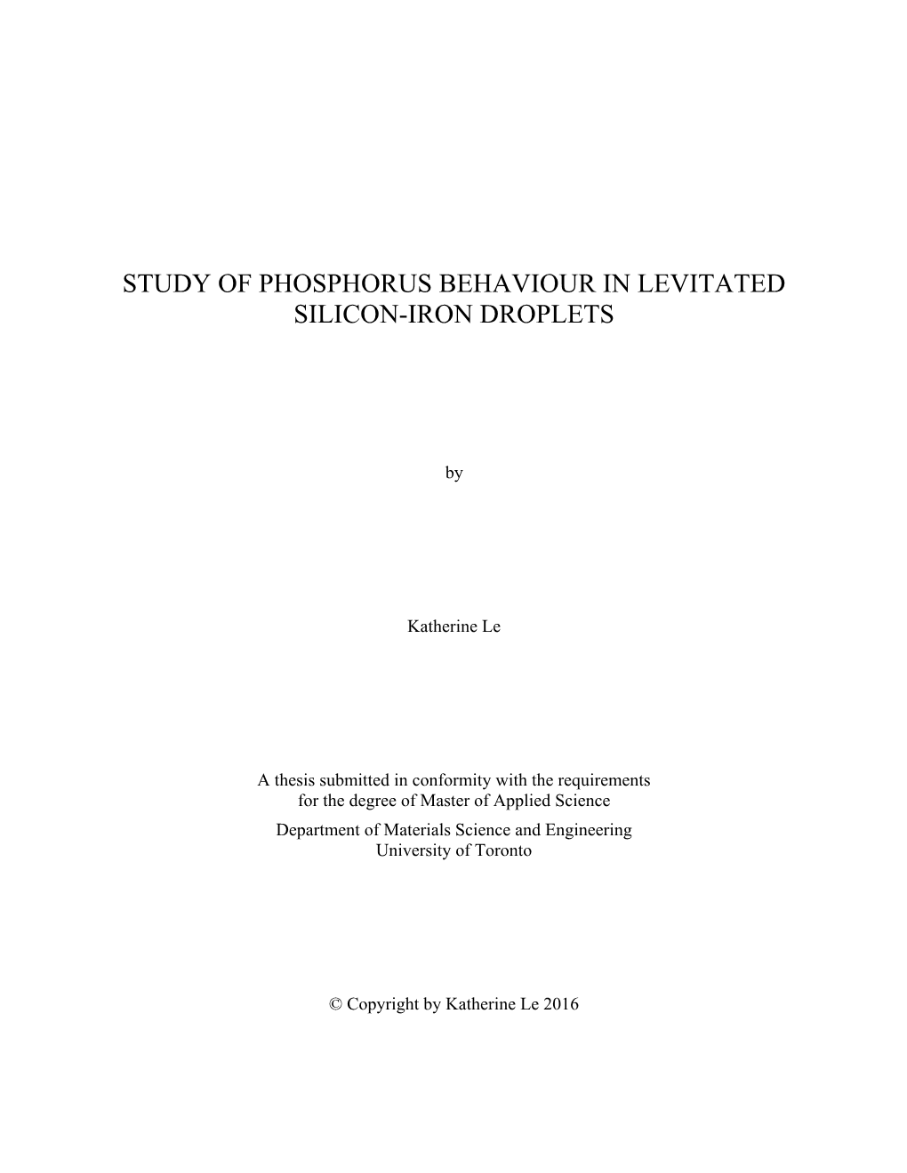 Study of Phosphorus Behaviour in Levitated Silicon-Iron Droplets