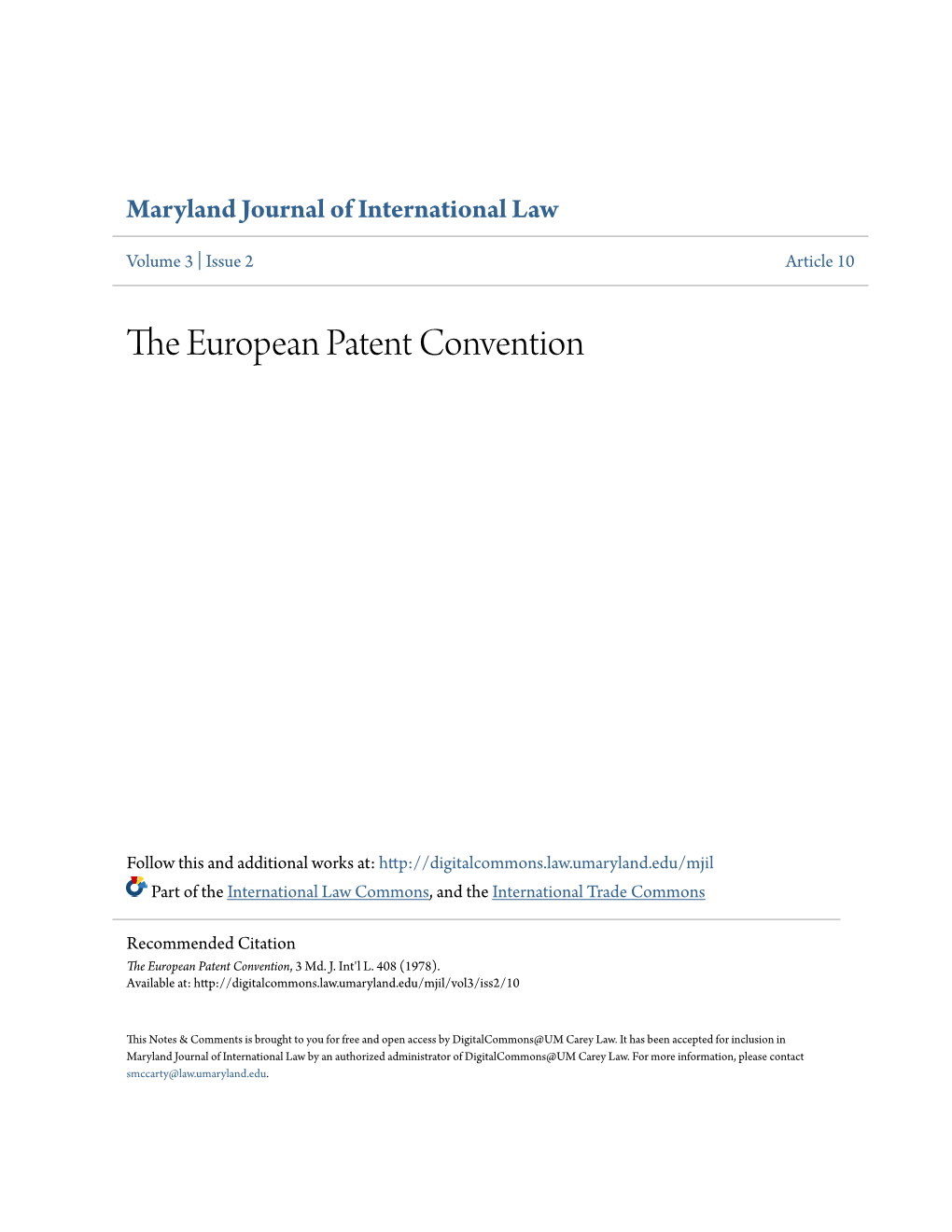 The European Patent Convention, 3 Md