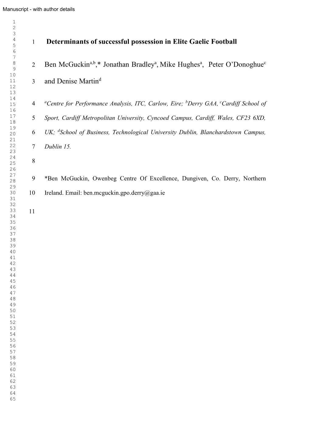 Determinants of Successful Possession in Elite Gaelic Football