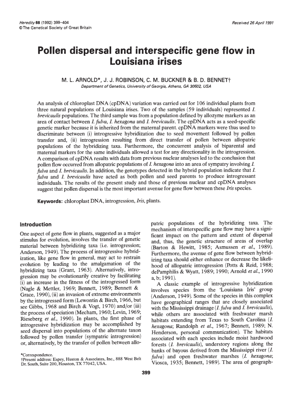 Pollen Dispersal and Interspecific Gene Flow in Louisiana Irises