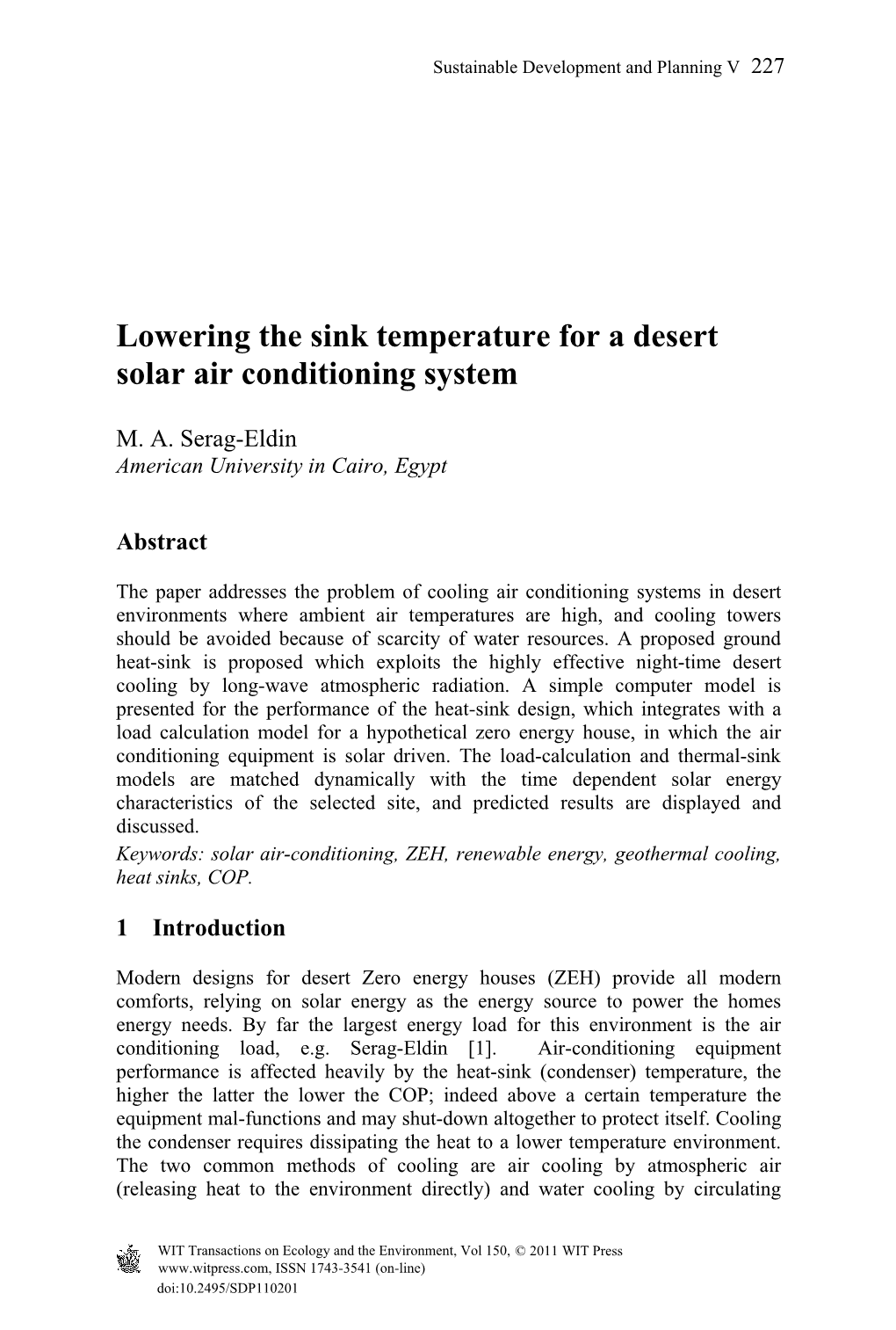 Lowering the Sink Temperature for a Desert Solar Air Conditioning System