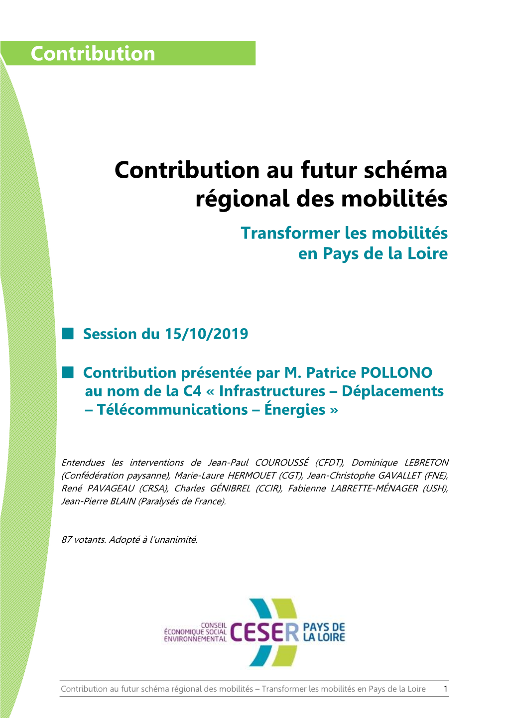 Contribution Au Futur Schéma Régional Des Mobilités Transformer Les Mobilités En Pays De La Loire