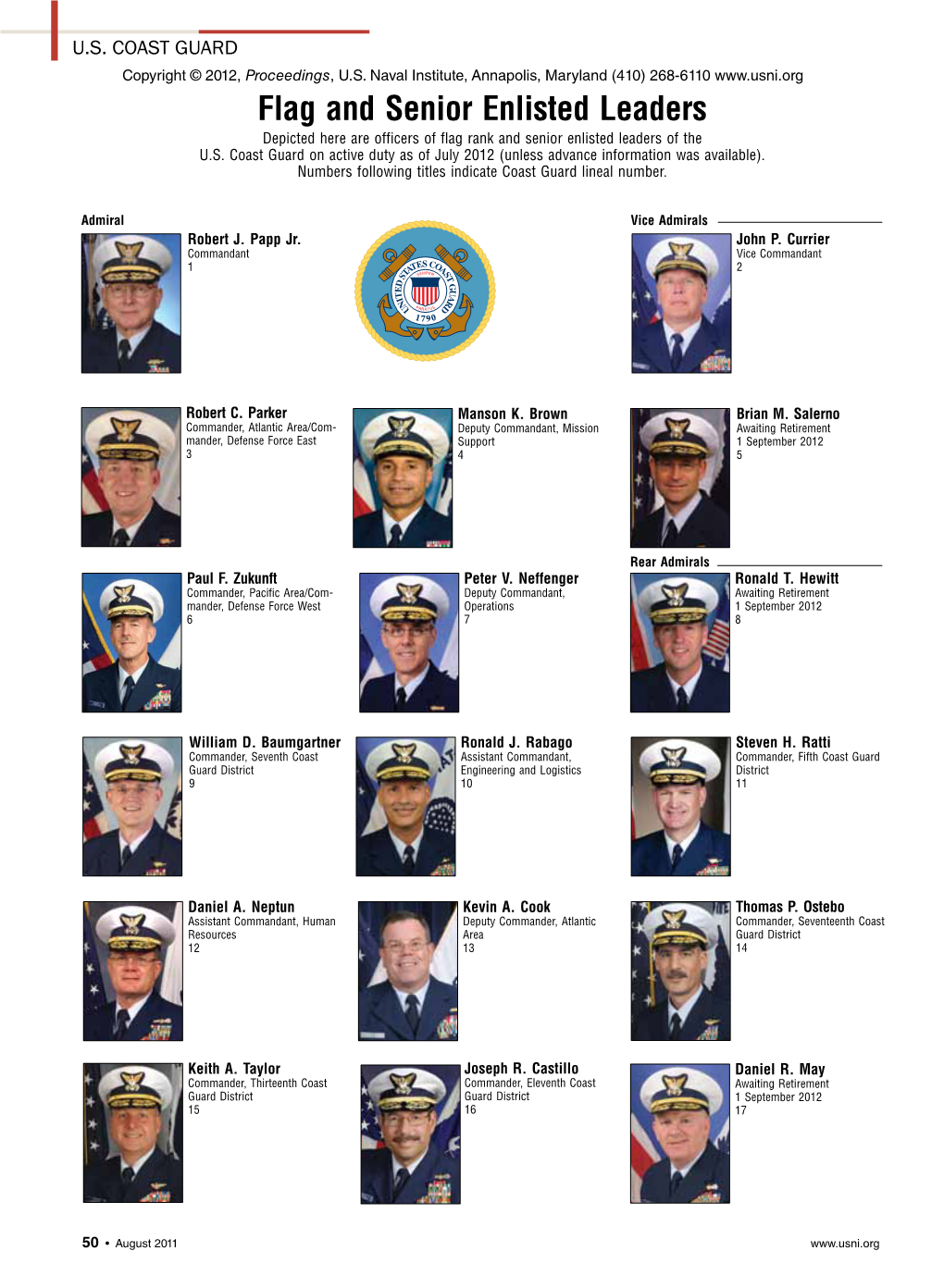 Flag and Senior Enlisted Leaders Depicted Here Are Officers of Flag Rank and Senior Enlisted Leaders of the U.S