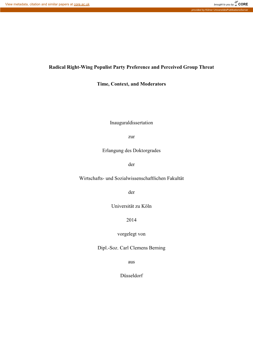 Radical Right-Wing Populist Party Preference and Perceived Group Threat