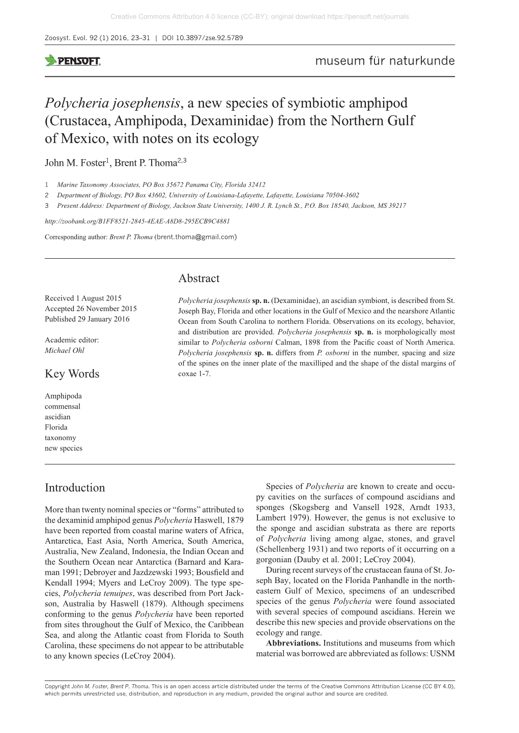 Crustacea, Amphipoda, Dexaminidae) from the Northern Gulf of Mexico, with Notes on Its Ecology