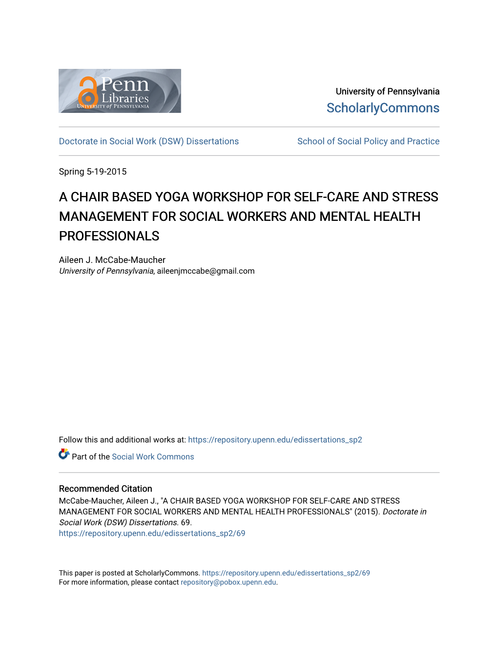 A Chair Based Yoga Workshop for Self-Care and Stress Management for Social Workers and Mental Health Professionals