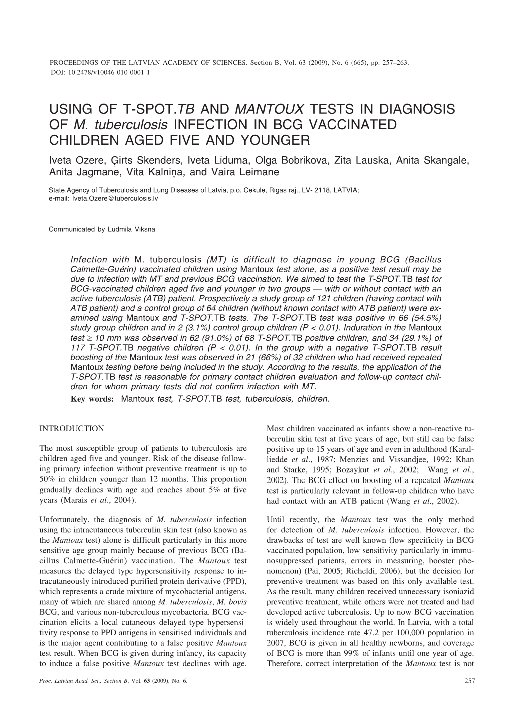 Using of T-Spot.Tb and Mantoux Tests in Diagnosis of M