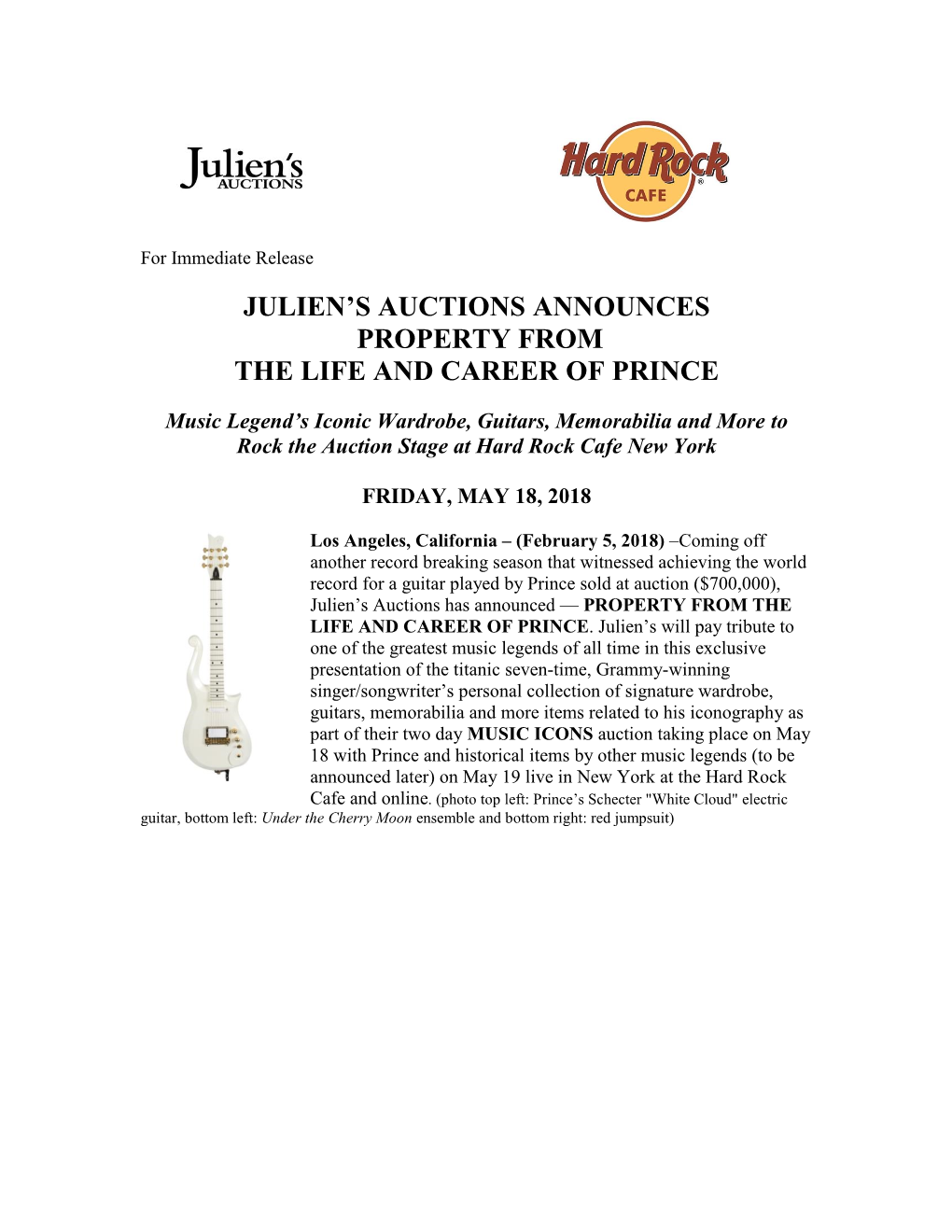 Julien's Auctions Announces Property from the Life And