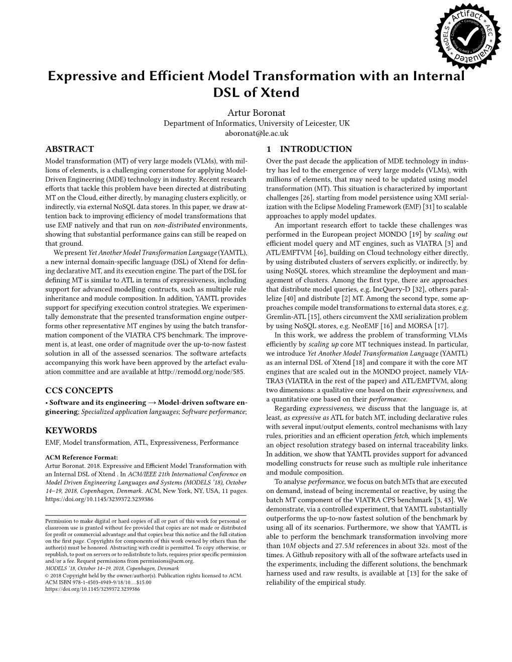 Expressive and Efficient Model Transformation with an Internal DSL