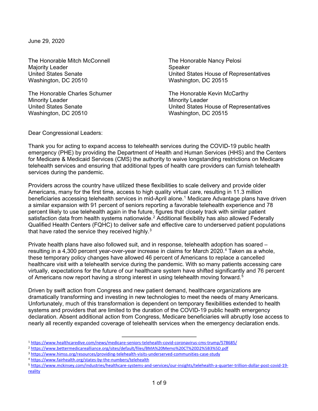 Joint Letter Calling for Permanent Telehealth Changes