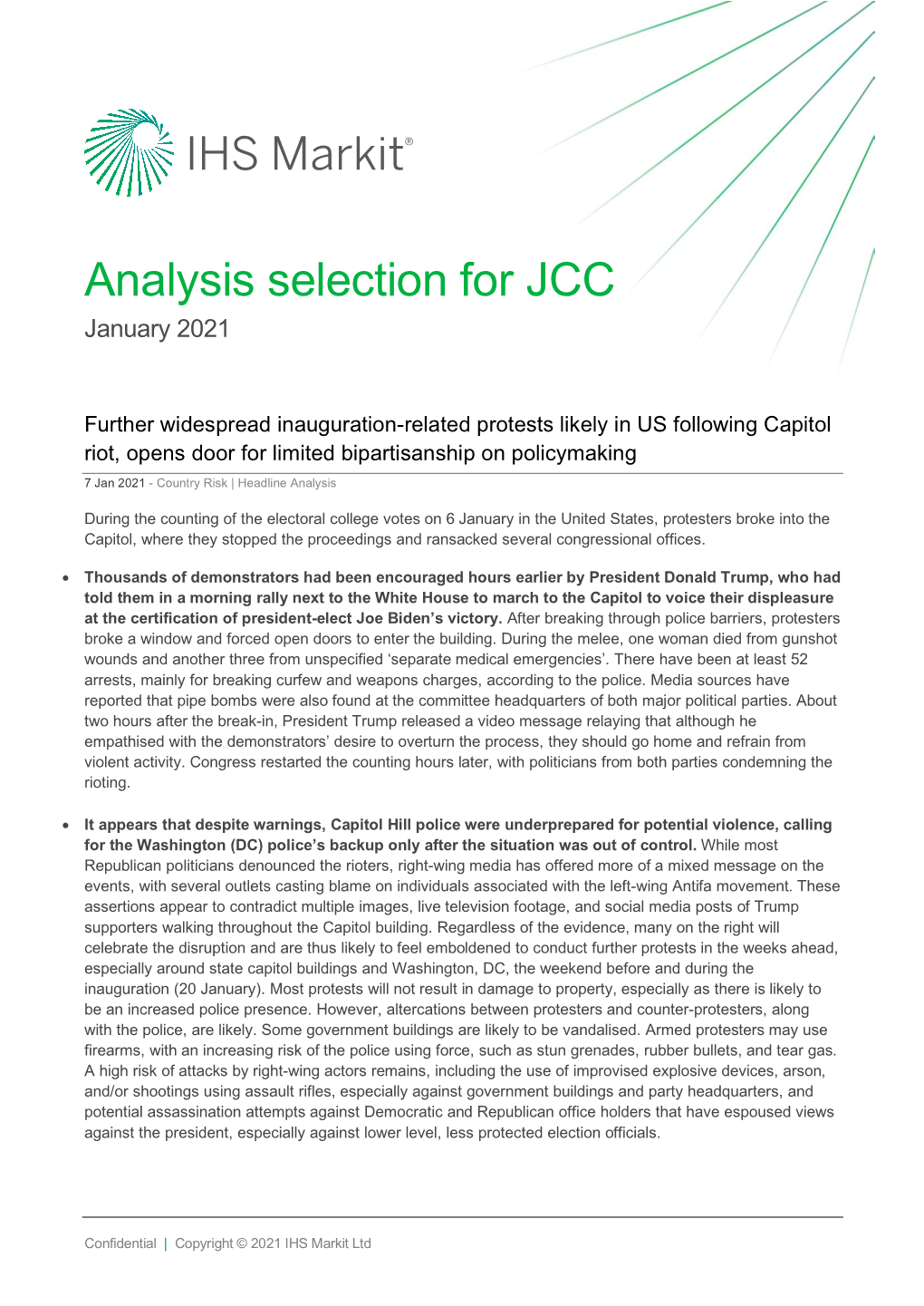 Analysis Selection for JCC January 2021