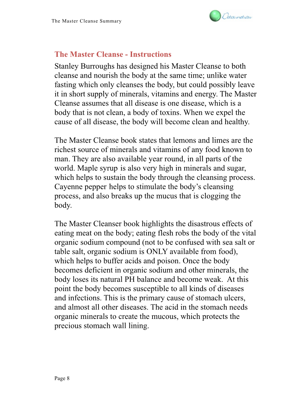 The Master Cleanse Summary