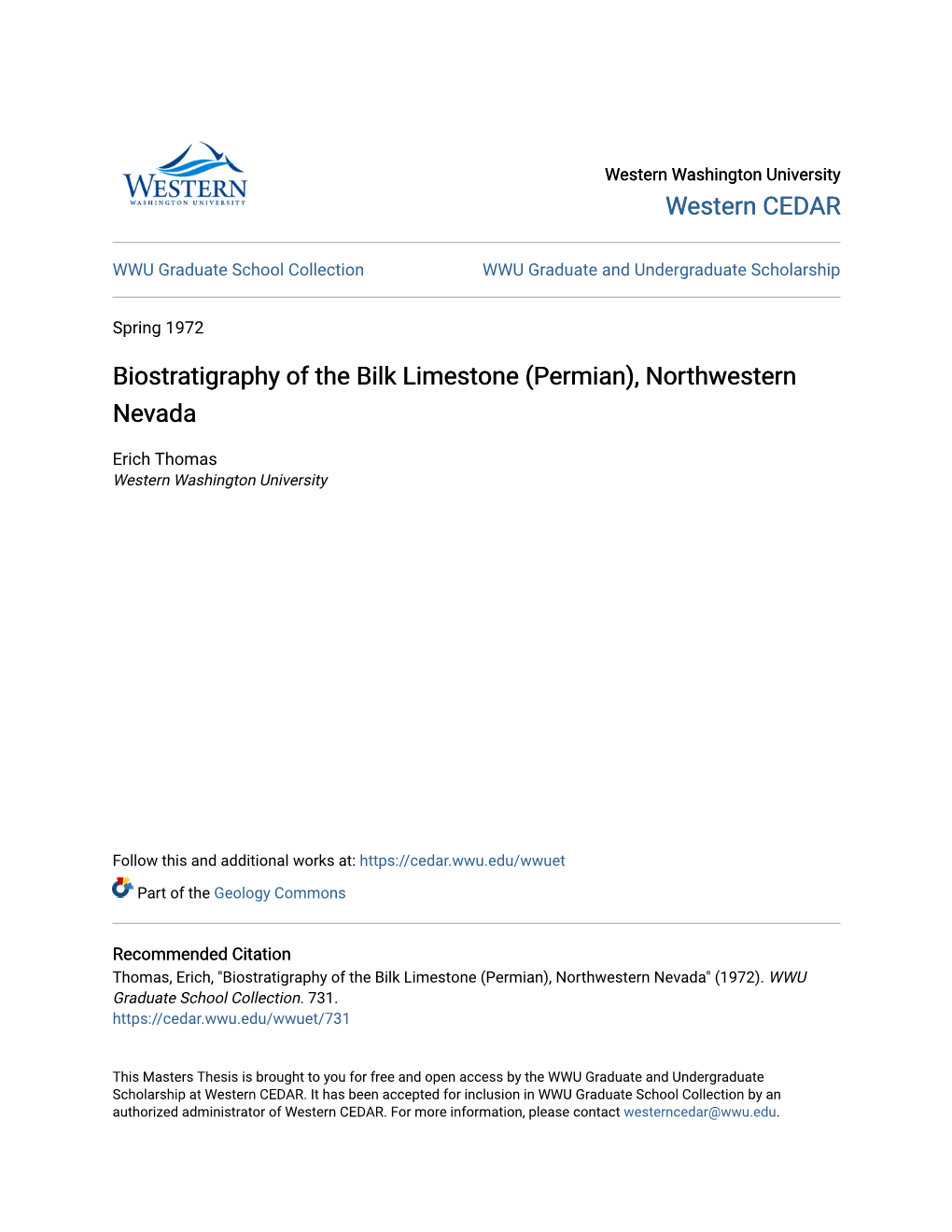 Biostratigraphy of the Bilk Limestone (Permian), Northwestern Nevada