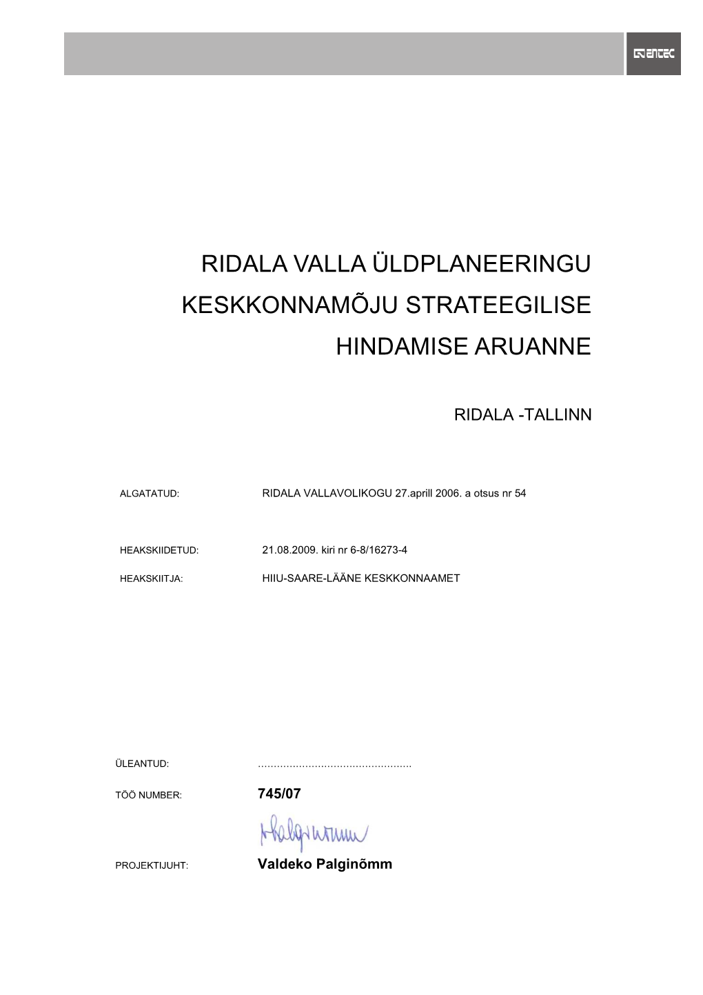 Ridala Valla Üldplaneeringu Keskkonnamõju Strateegilise Hindamise Aruanne