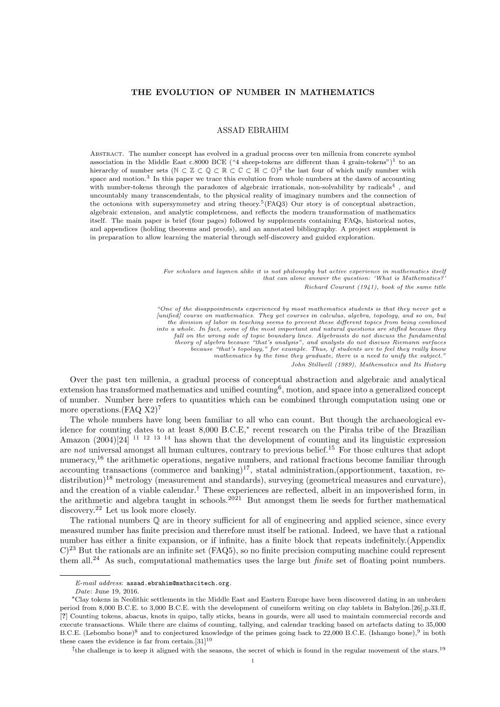 The Evolution of Number in Mathematics Assad Ebrahim