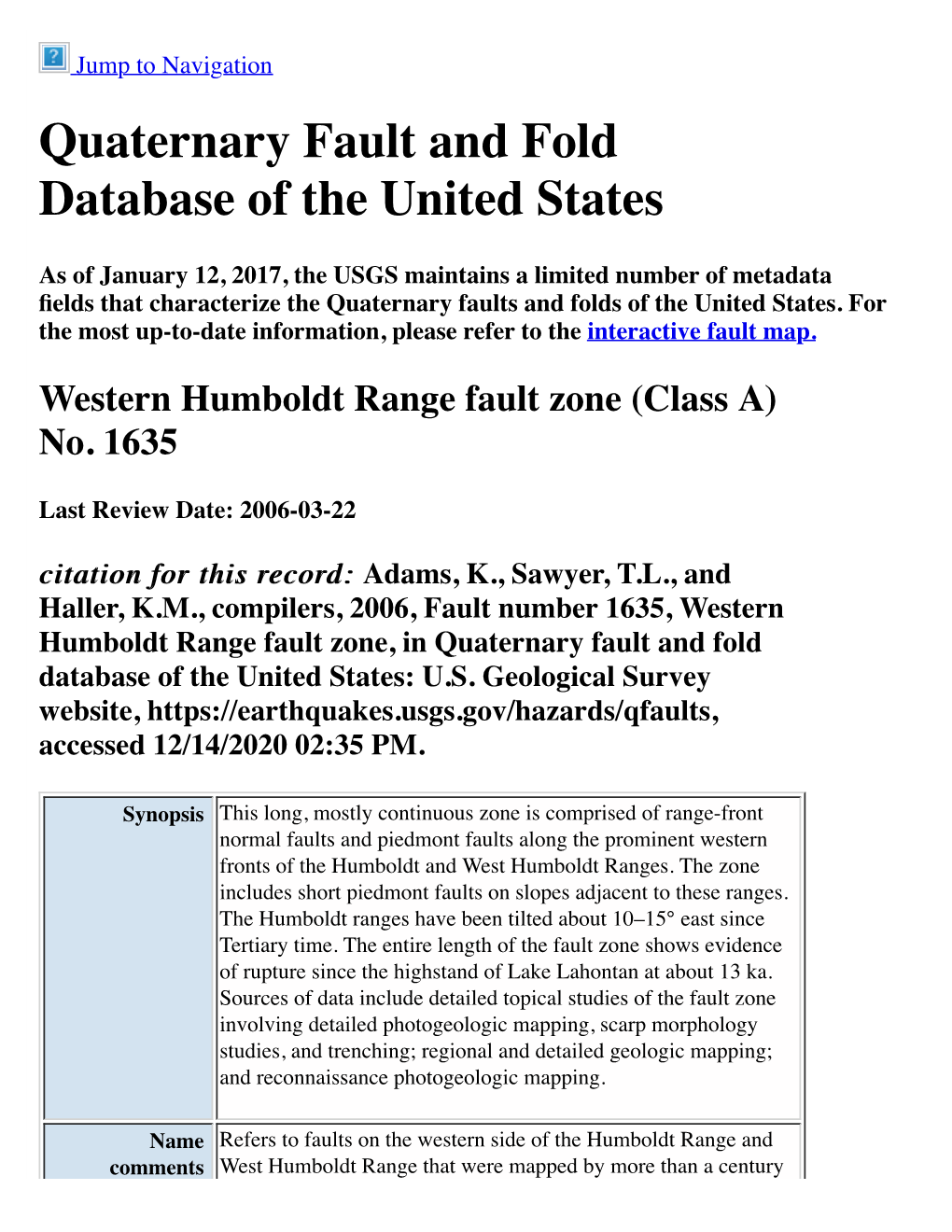 Quaternary Fault and Fold Database of the United States