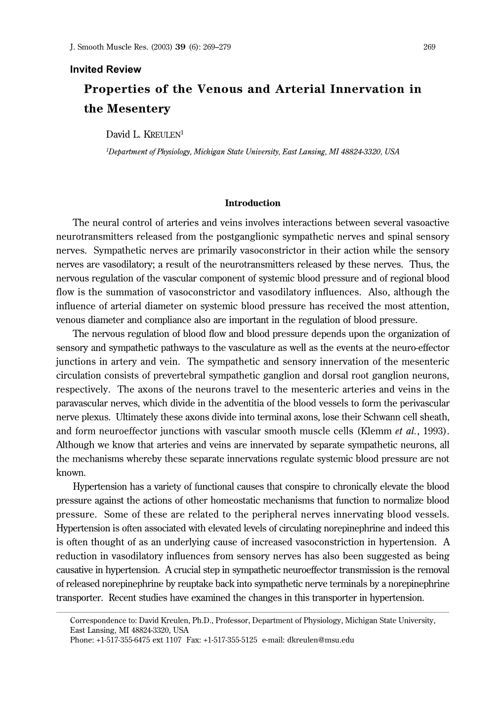 Properties of the Venous and Arterial Innervation in the Mesentery