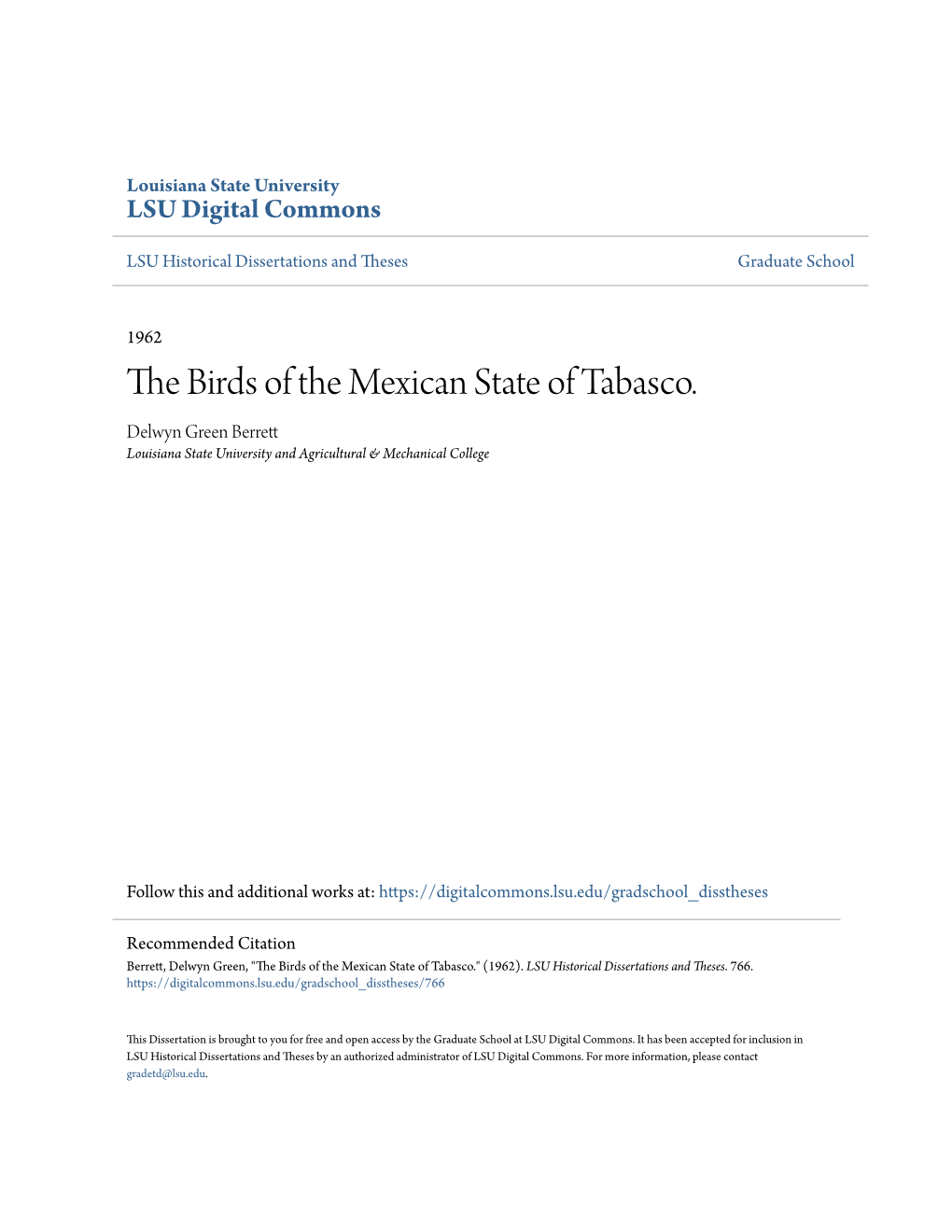 The Birds of the Mexican State of Tabasco