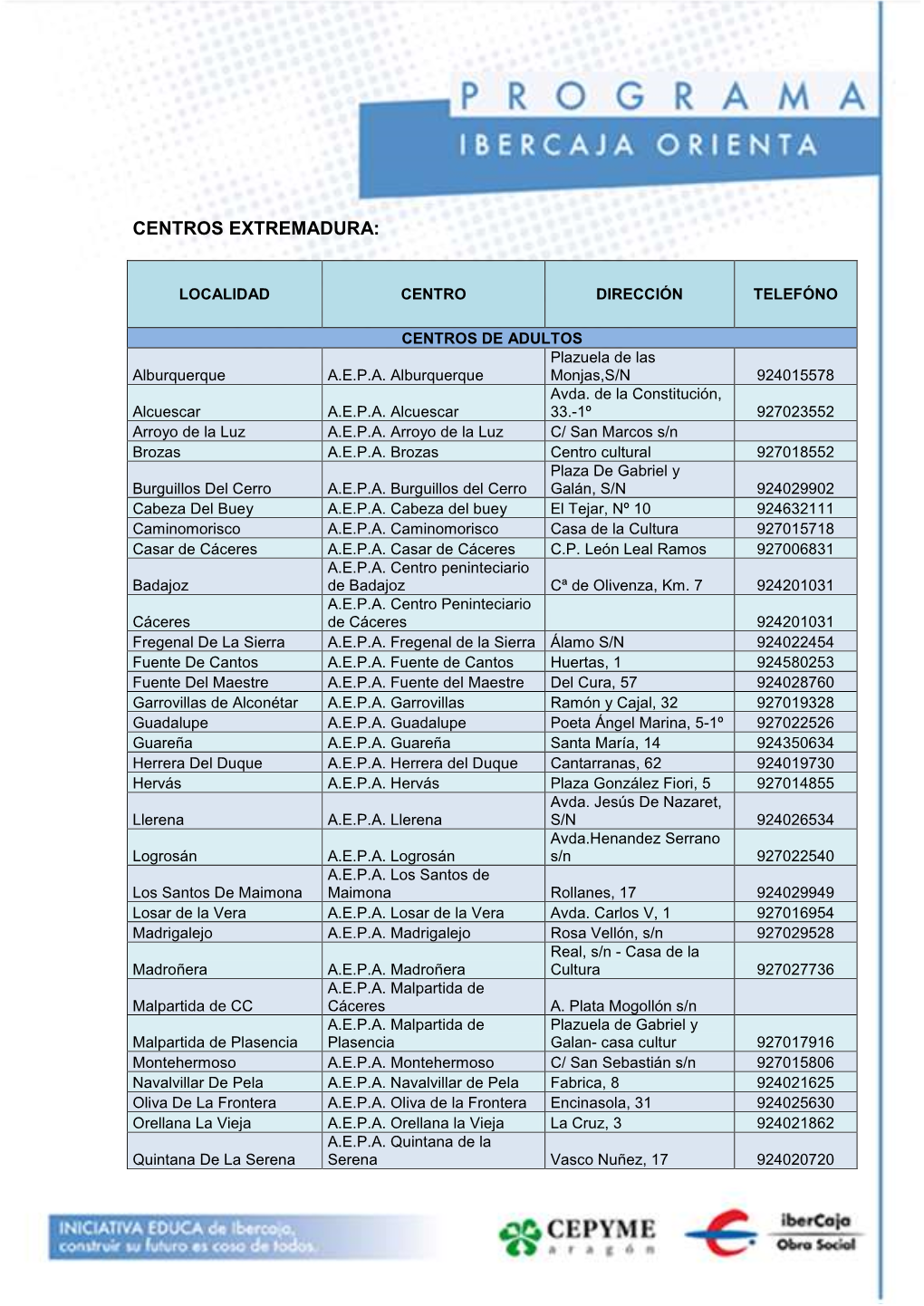 Centros De Adultos De Extremadura