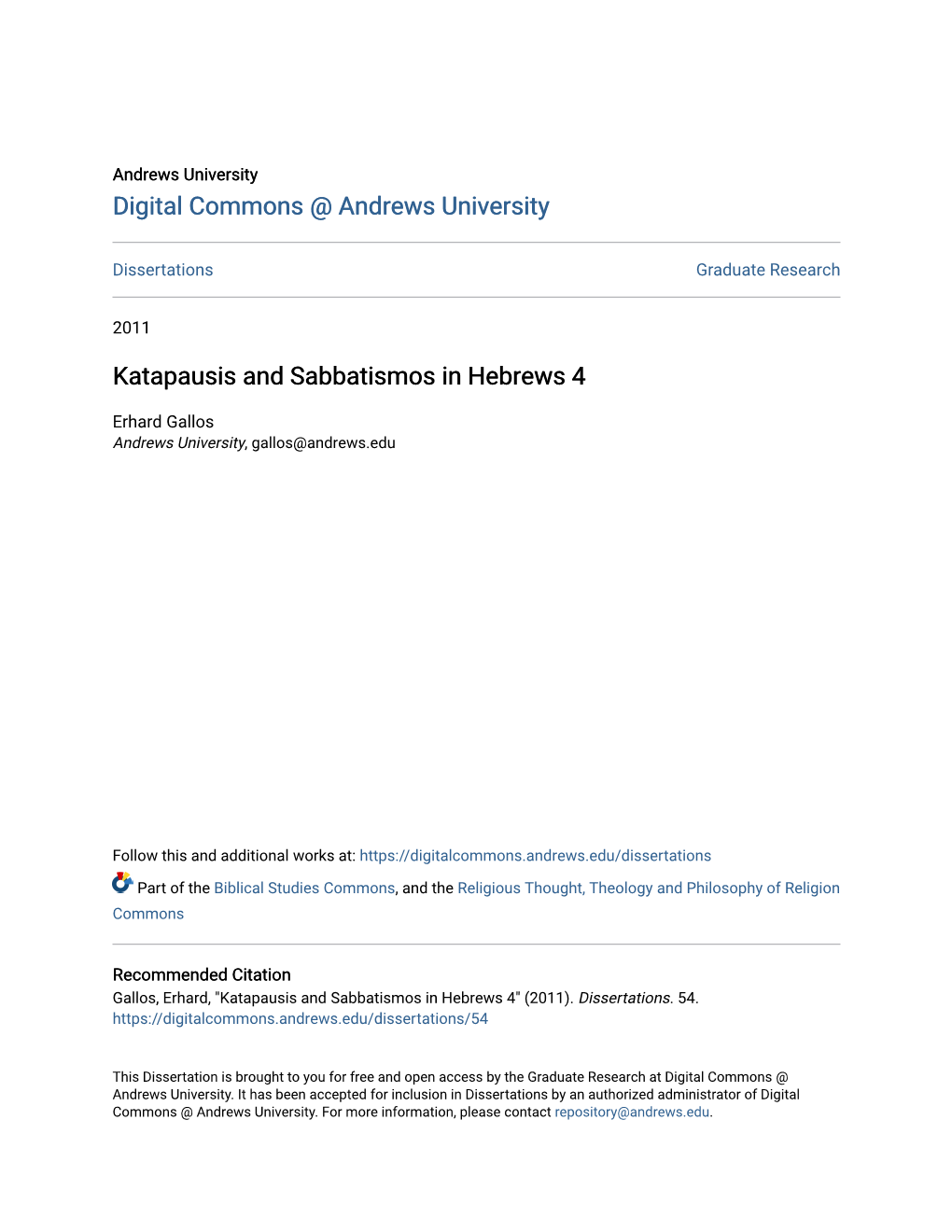 Katapausis and Sabbatismos in Hebrews 4