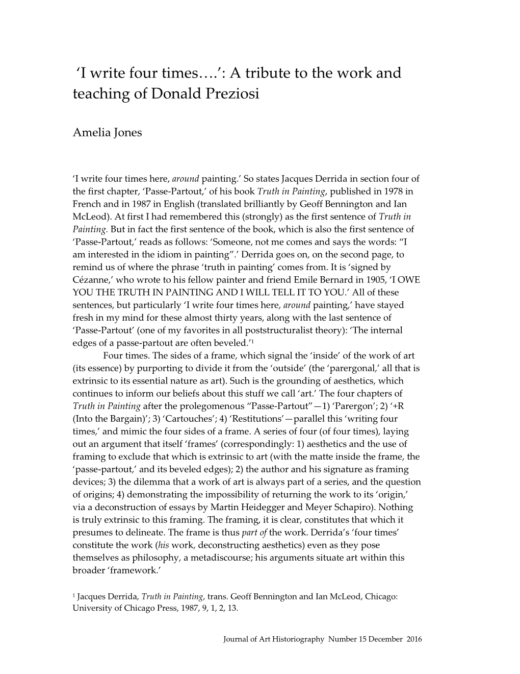 'I Write Four Times….': a Tribute to the Work and Teaching of Donald Preziosi