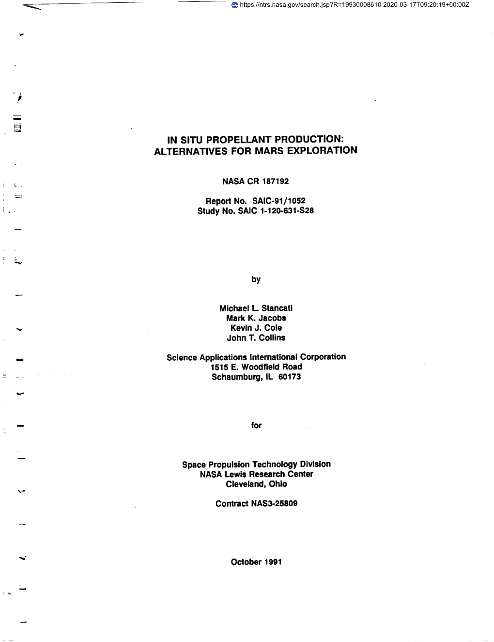 In Situ Propellant Production: Alternatives for Mars Exploration