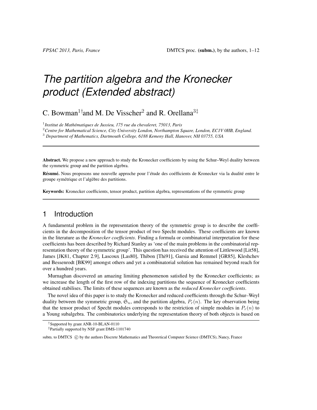 The Partition Algebra and the Kronecker Product (Extended Abstract)