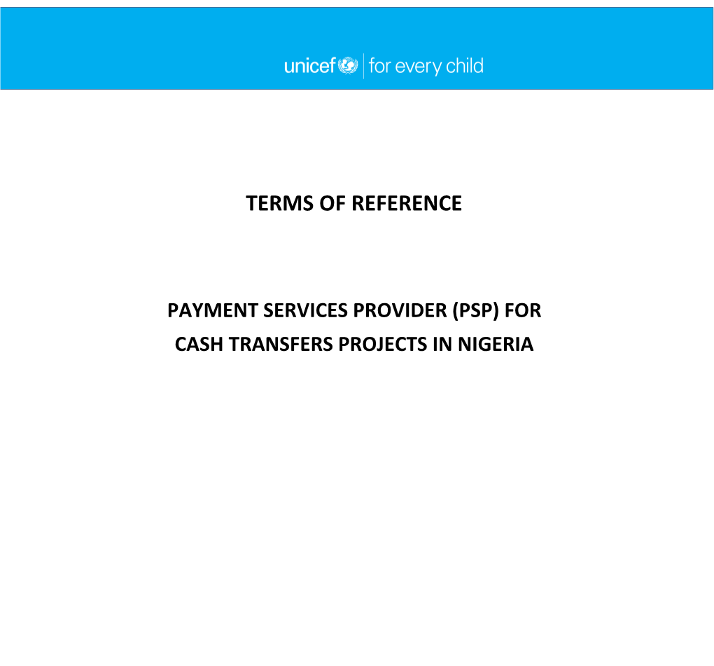 Payment Services Provider (Psp) for Cash Transfers Projects in Nigeria