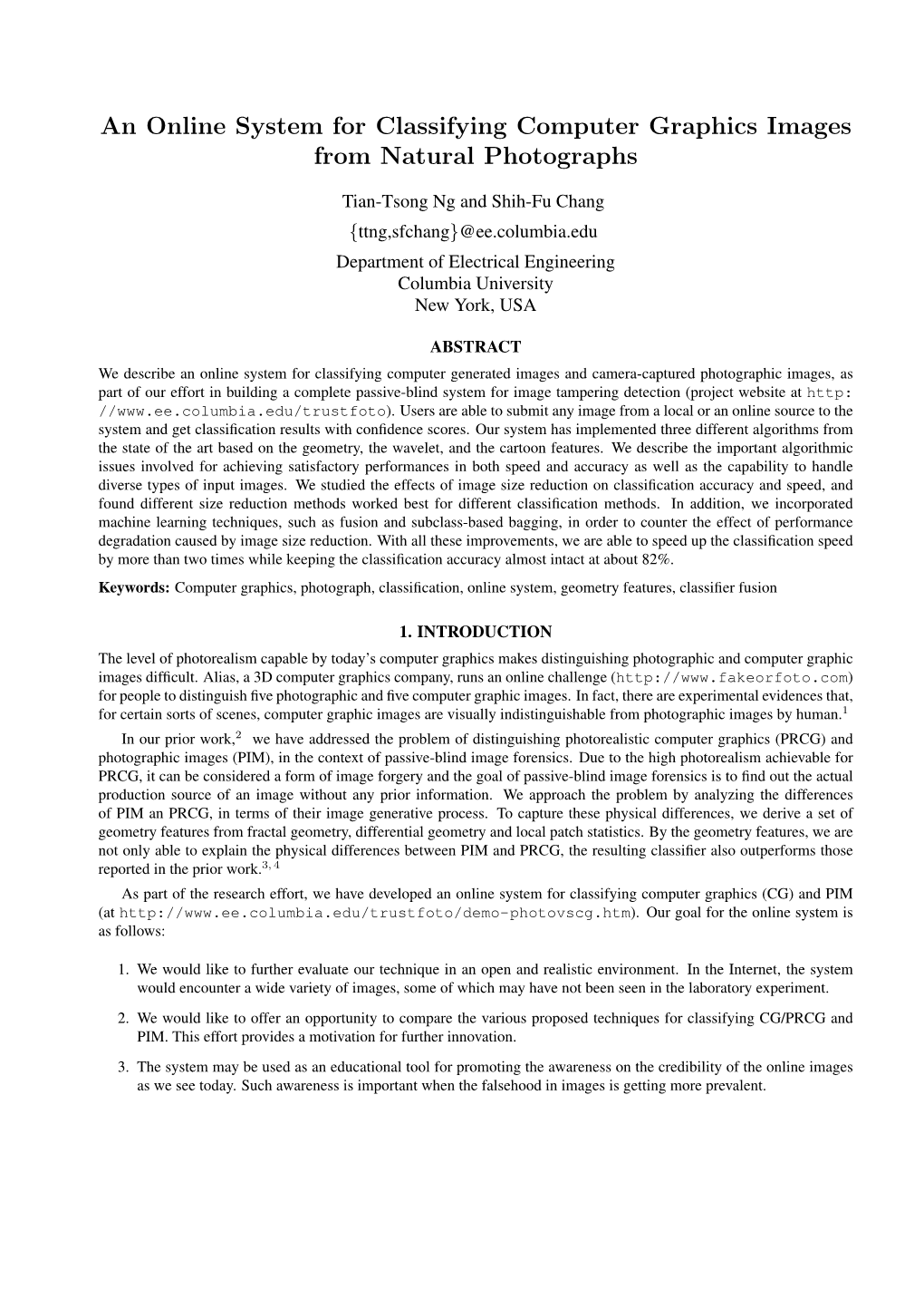 An Online System for Classifying Computer Graphics Images from Natural Photographs