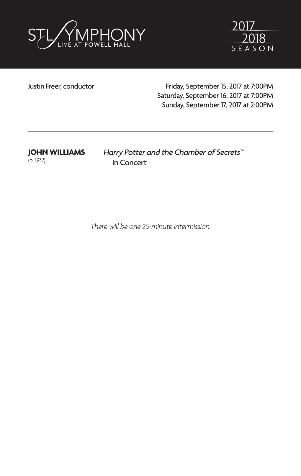 SEASON JOHN WILLIAMS Harry Potter and the Chamber of Secrets™ in Concert
