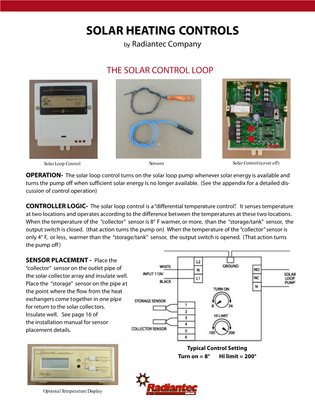 SOLAR HEATING CONTROLS by Radiantec Company