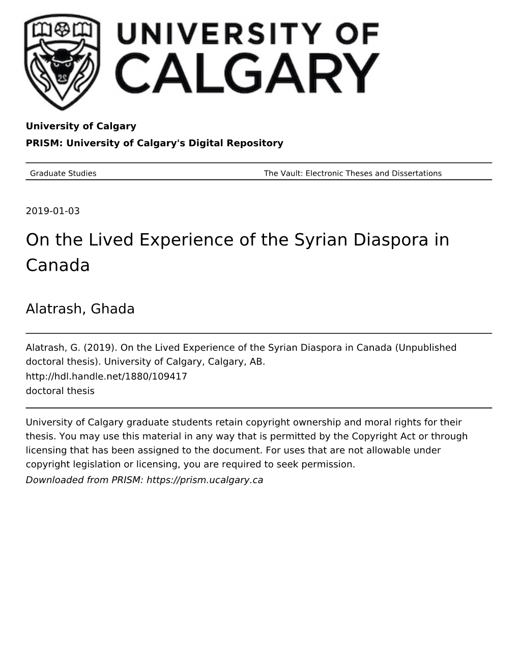 On the Lived Experience of the Syrian Diaspora in Canada