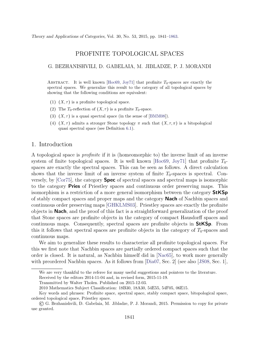 PROFINITE TOPOLOGICAL SPACES 1. Introduction