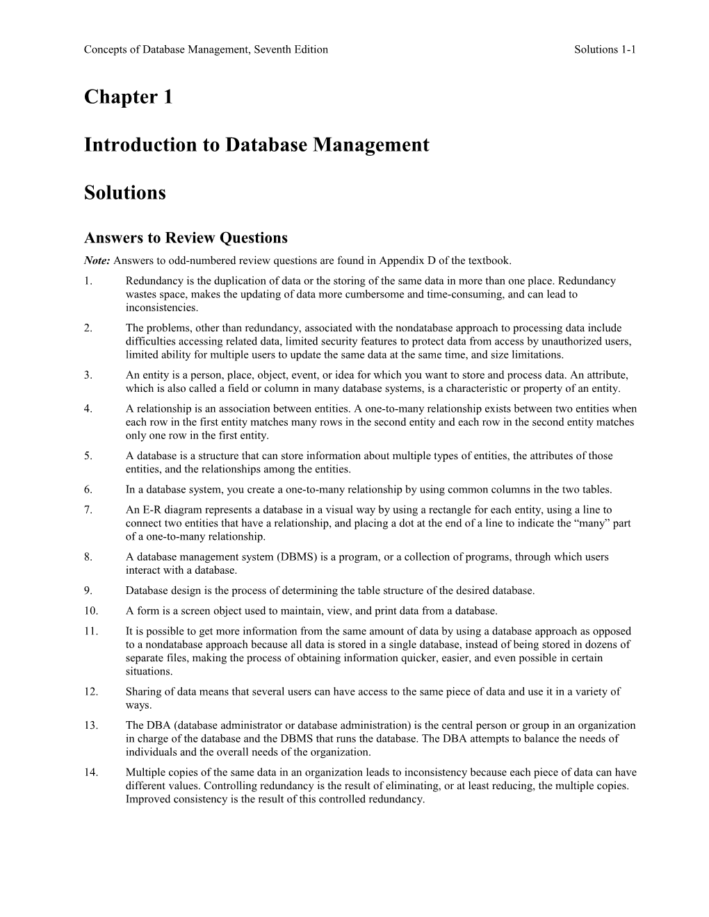 Concepts of Database Management, Seventh Edition Solutions 1-2