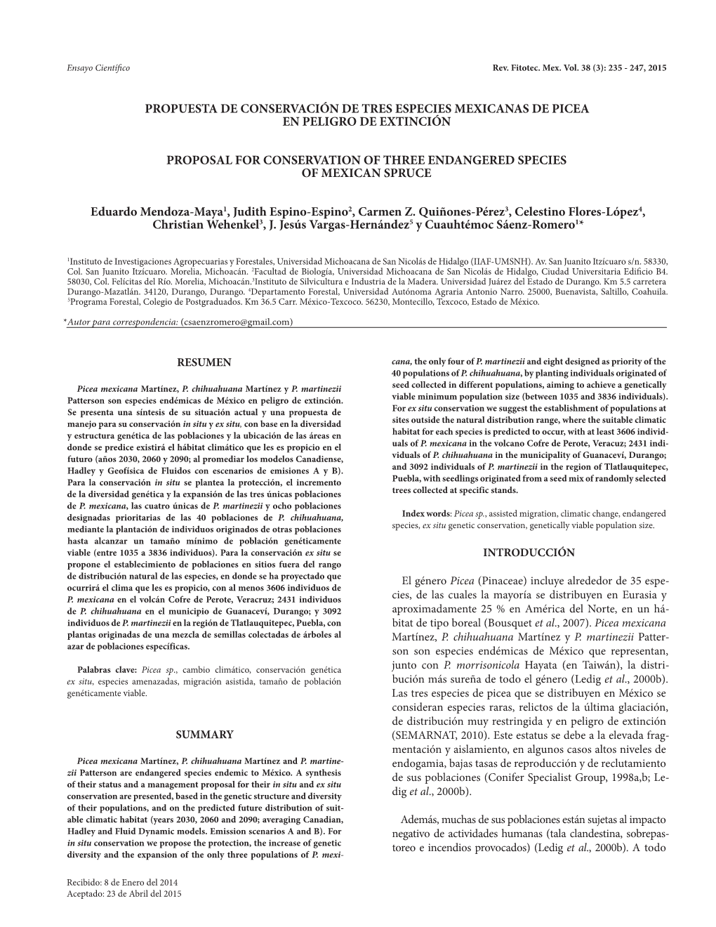 Propuesta De Conservación De Tres Especies Mexicanas De Picea En Peligro De Extinción