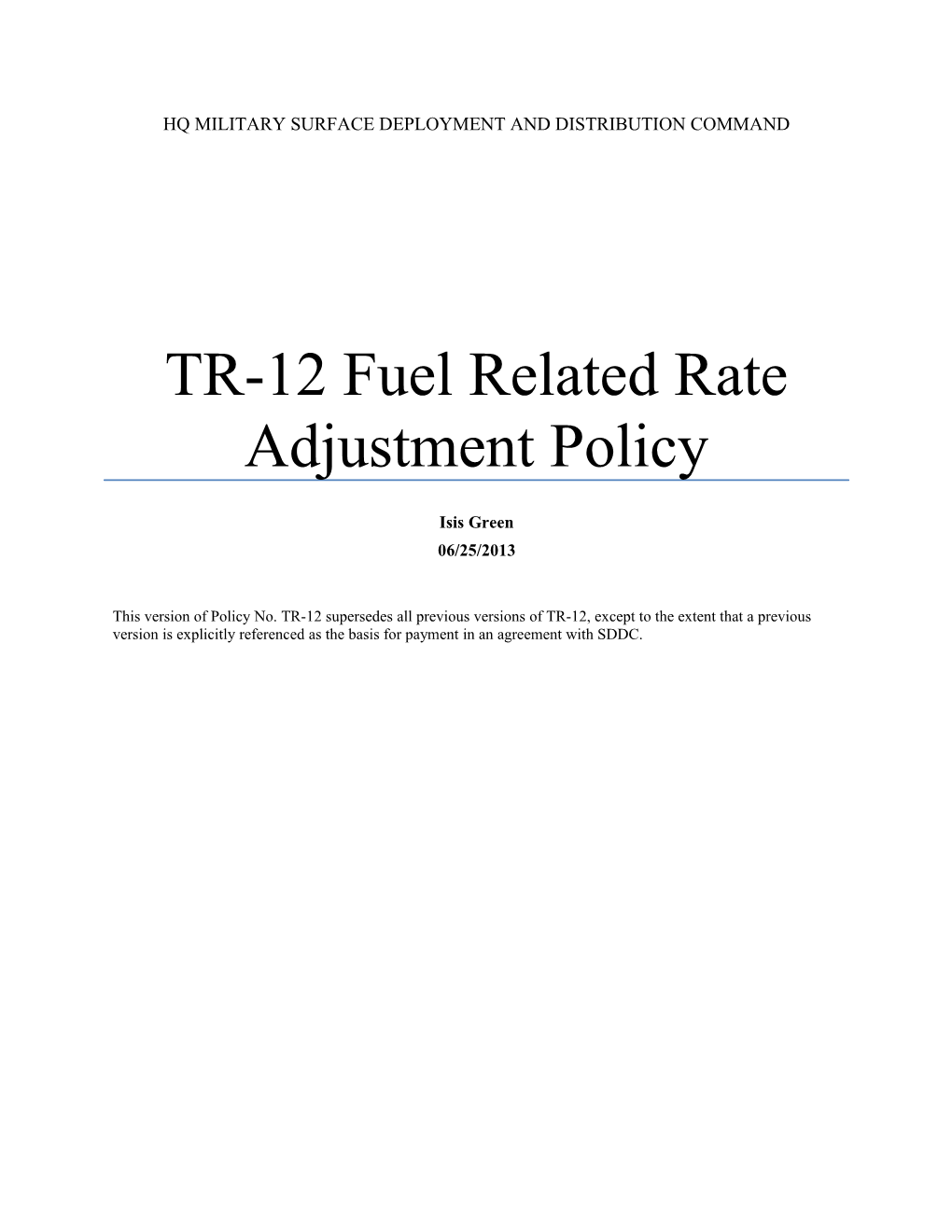 TR-12 Fuel Related Rate Adjustment Policy