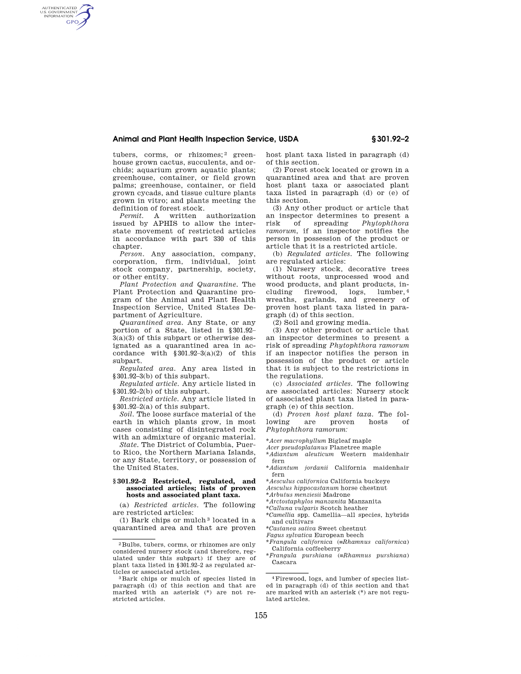 Animal and Plant Health Inspection Service, USDA § 301.92–2